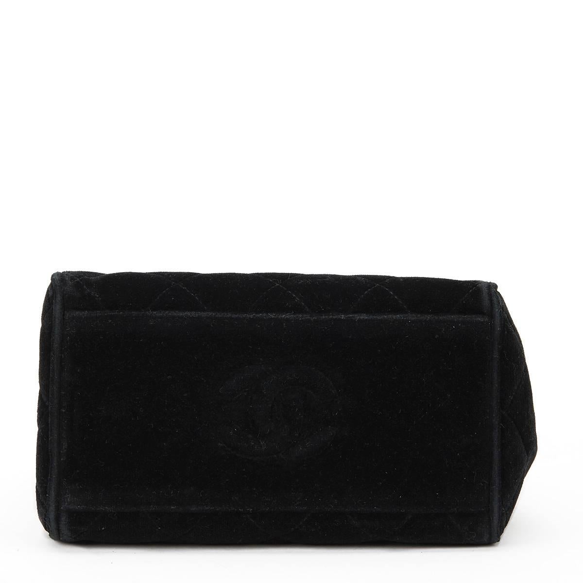 1990s Chanel Black Quilted Velvet Vintage Timeless Shoulder Bag 1