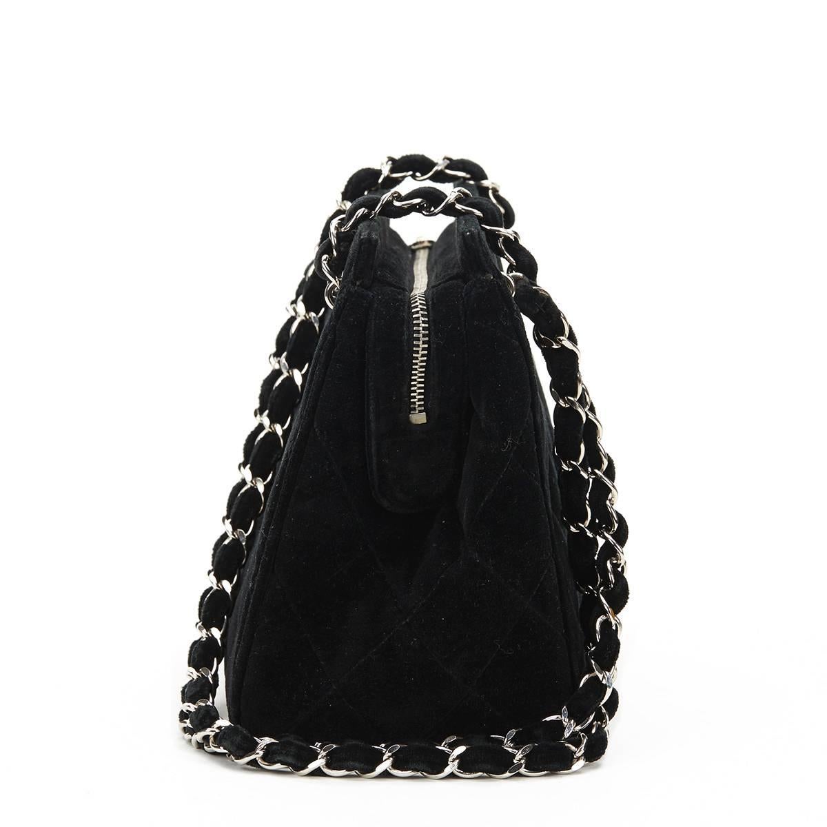 1990s Chanel Black Quilted Velvet Vintage Timeless Shoulder Bag In Excellent Condition In Bishop's Stortford, Hertfordshire