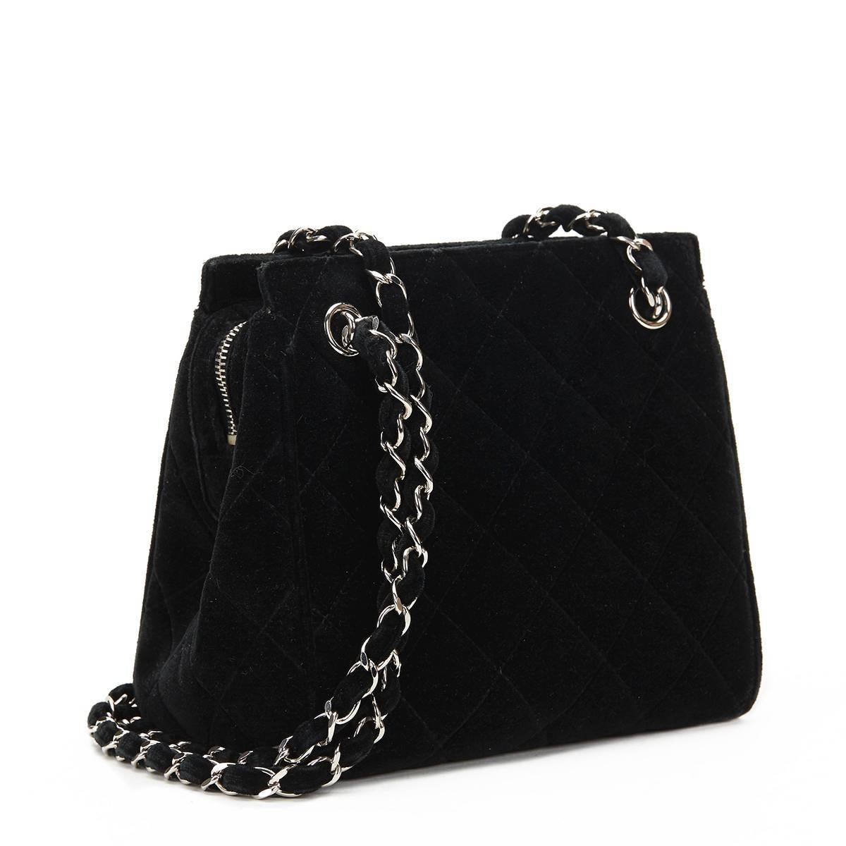 Women's 1990s Chanel Black Quilted Velvet Vintage Timeless Shoulder Bag