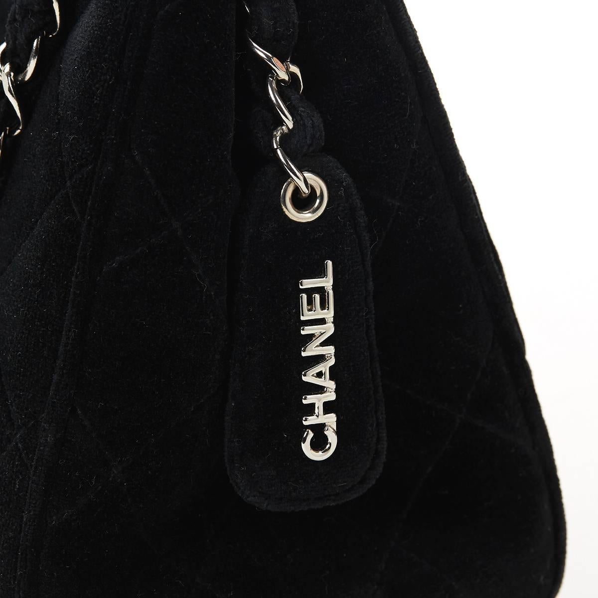 1990s Chanel Black Quilted Velvet Vintage Timeless Shoulder Bag 2