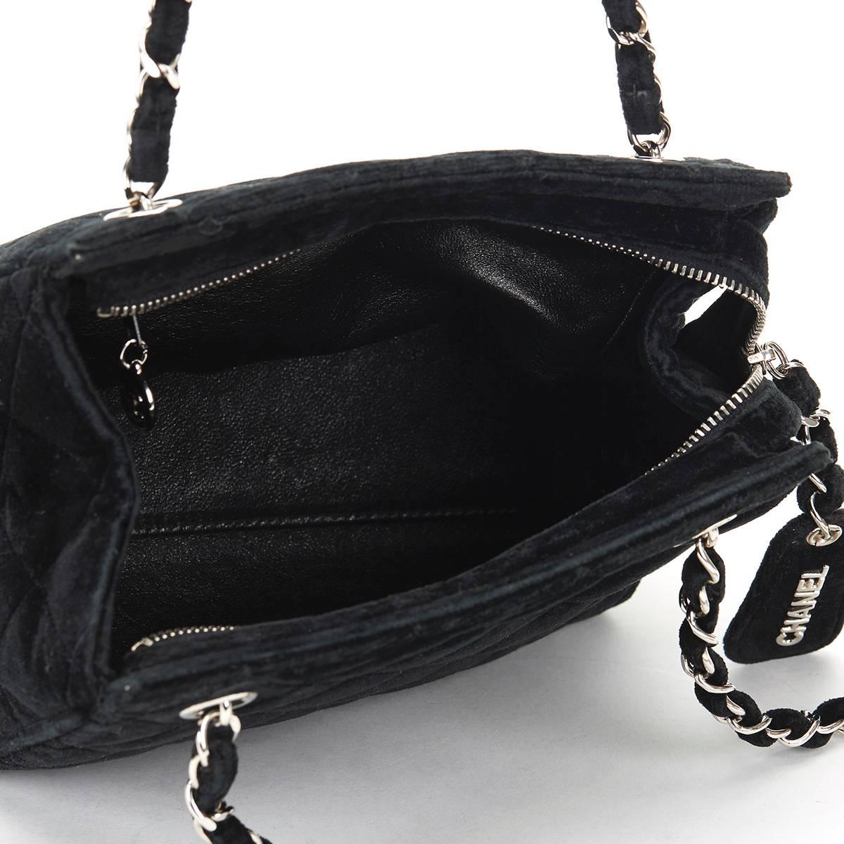 1990s Chanel Black Quilted Velvet Vintage Timeless Shoulder Bag 3