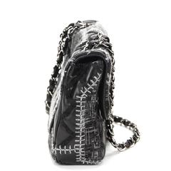 2010s Chanel Black Calfskin & Grey Wool Patchwork Classic Single Flap Bag