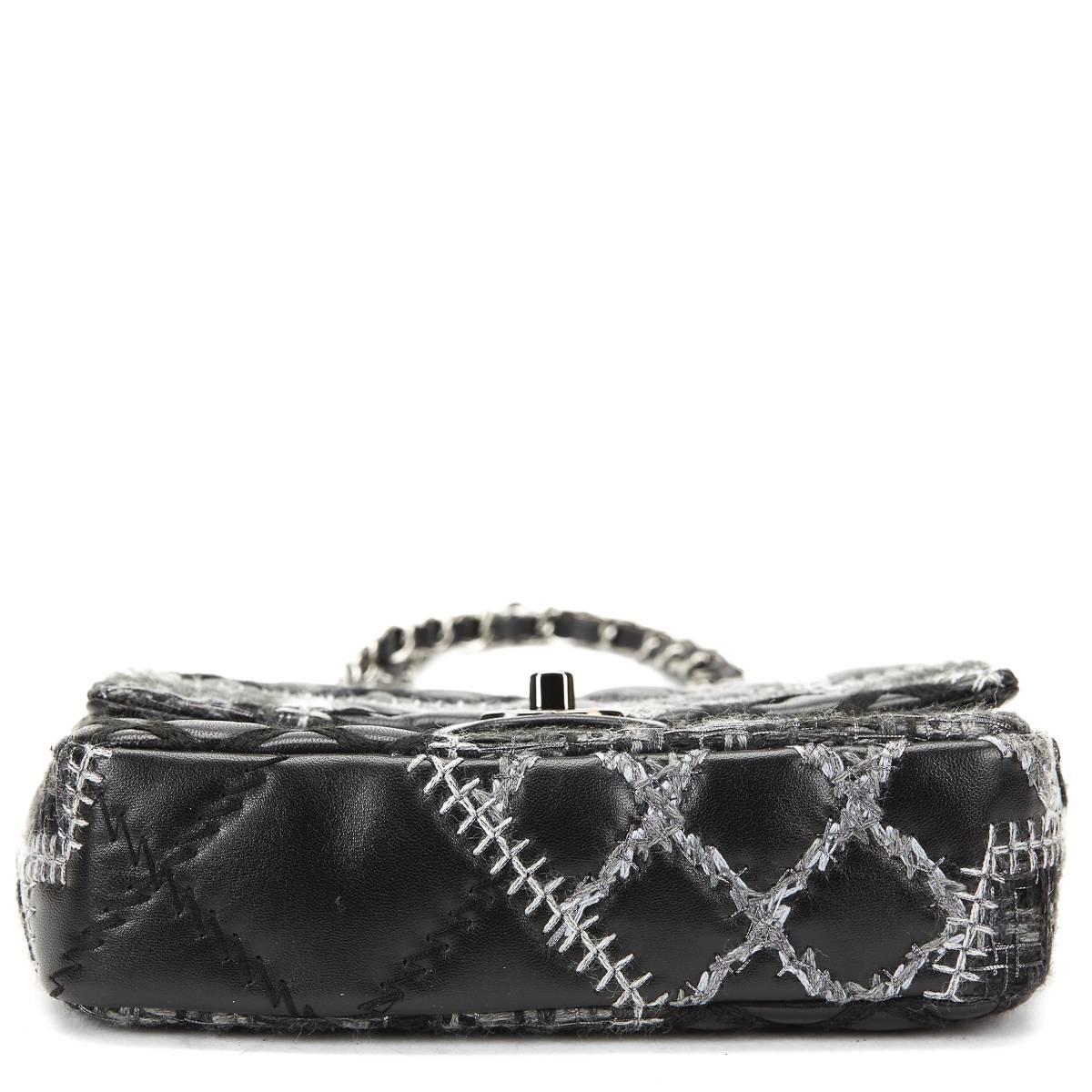 2010s Chanel Black Calfskin & Grey Wool Patchwork Classic Single Flap Bag 1
