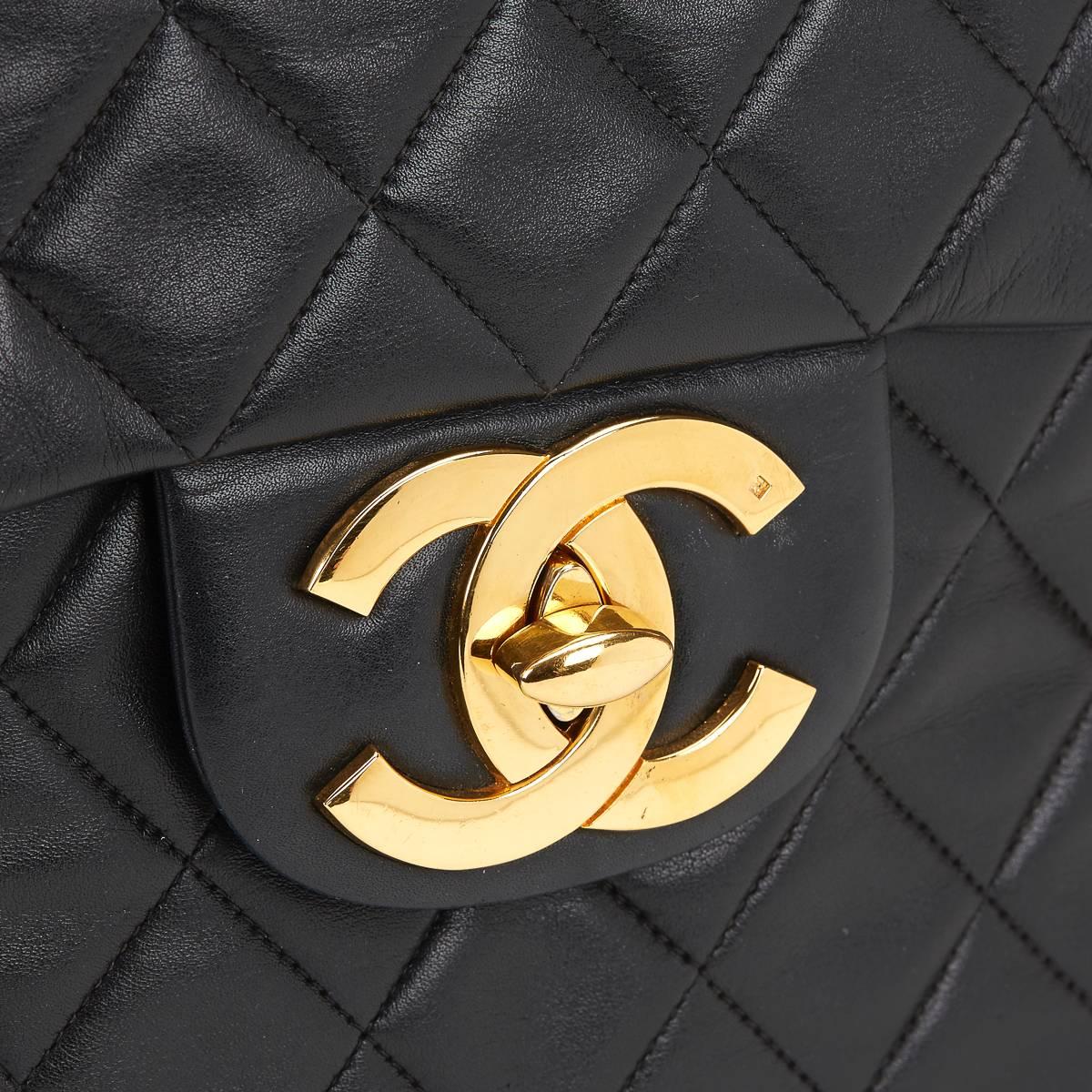 1994 Chanel Black Quilted Lambskin Vintage Maxi Jumbo XL Flap Bag 5