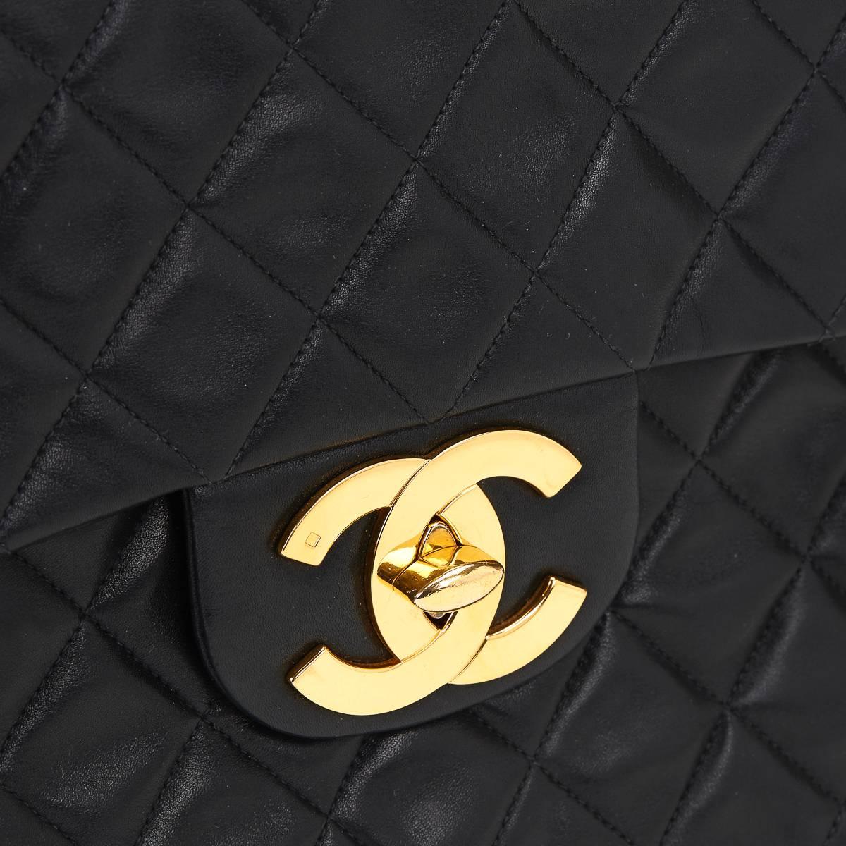 1990s Chanel Black Quilted Lambskin Vintage Maxi Jumbo XL Flap Bag 2
