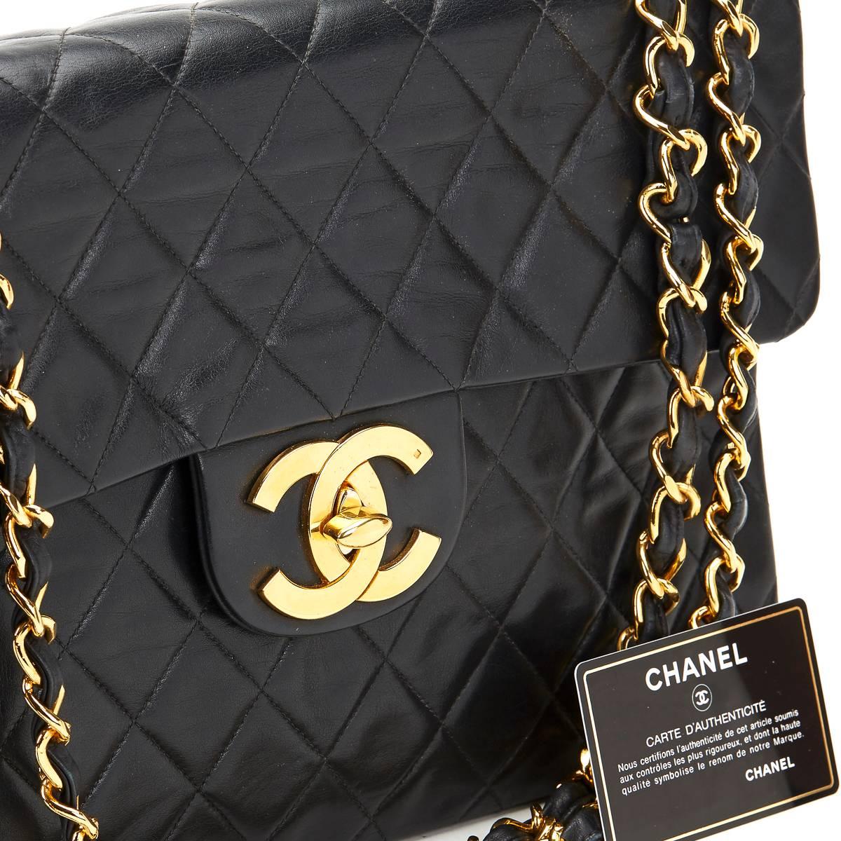 Circa 1994 Chanel Black Quilted Lambskin Vintage Maxi Jumbo XL Flap Bag  6