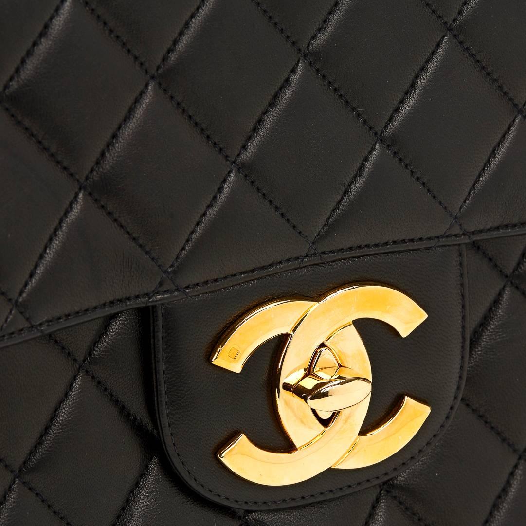 1990s Chanel Black Quilted Lambskin Vintage Jumbo XL Flap Bag 3