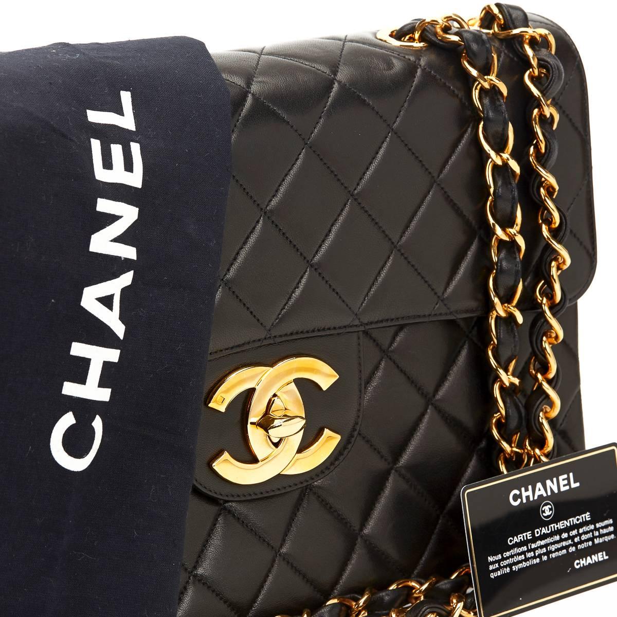 1990s Chanel Black Quilted Lambskin Vintage Jumbo XL Flap Bag 5