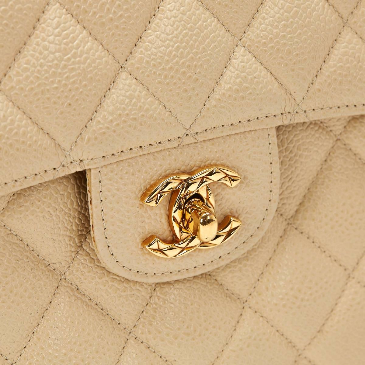 1990s Chanel Beige Quilted Caviar Leather Vintage Camera Bag 2