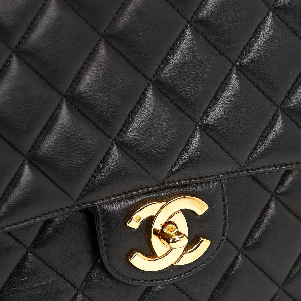 Chanel Black Quilted Lambskin Vintage Jumbo XL Flap Bag, 1990s  4
