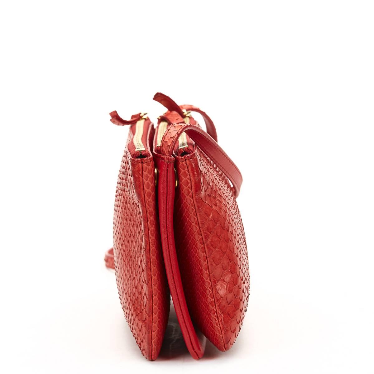 2010s Céline Red Python Trio Bag In Excellent Condition In Bishop's Stortford, Hertfordshire