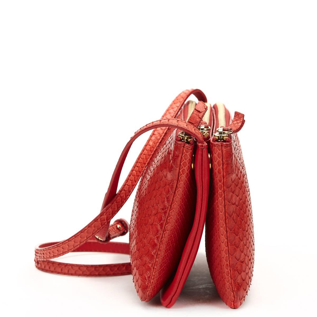 Women's 2010s Céline Red Python Trio Bag