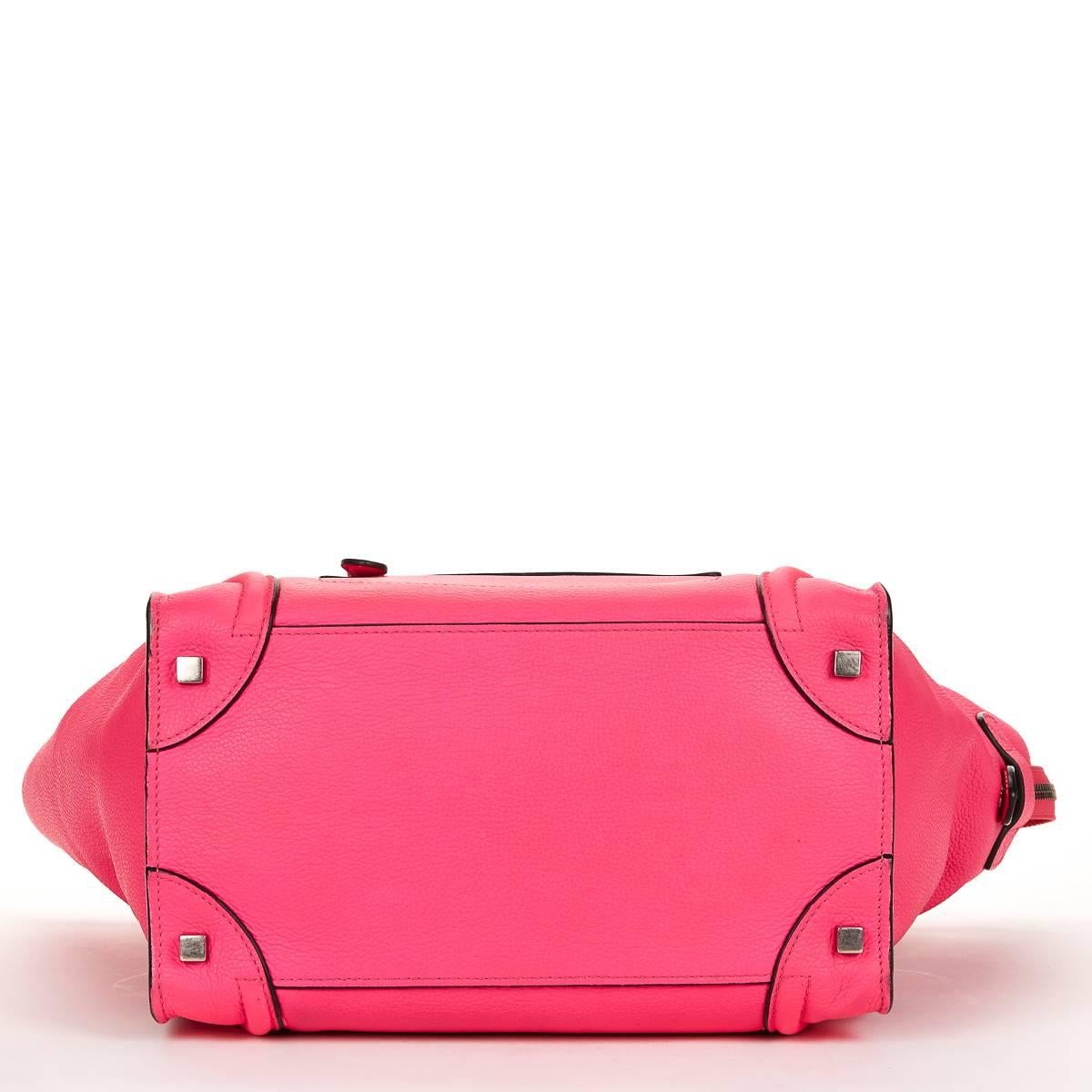 Women's 2010s Céline Neon Pink Drummed Leather Mini Luggage Tote