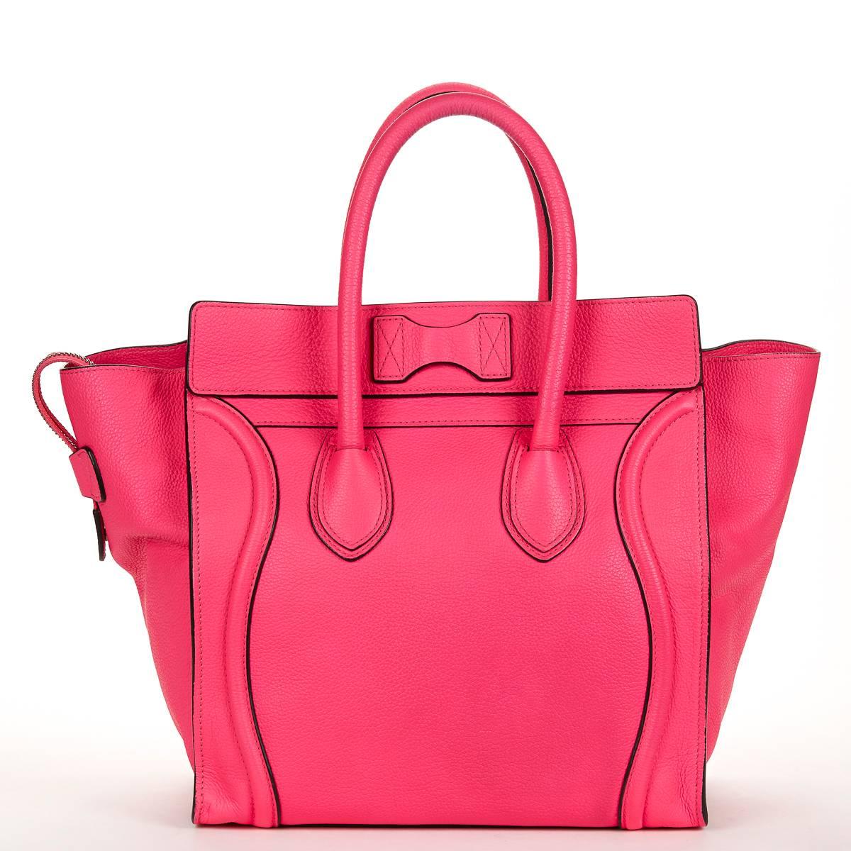 2010s Céline Neon Pink Drummed Leather Mini Luggage Tote 1