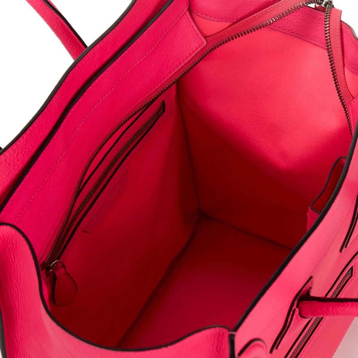 2010s Céline Neon Pink Drummed Leather Mini Luggage Tote 2