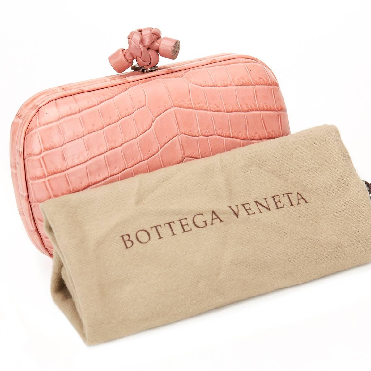 2000s Bottega Veneta Pink Crocodile Leather Knot Clutch 5
