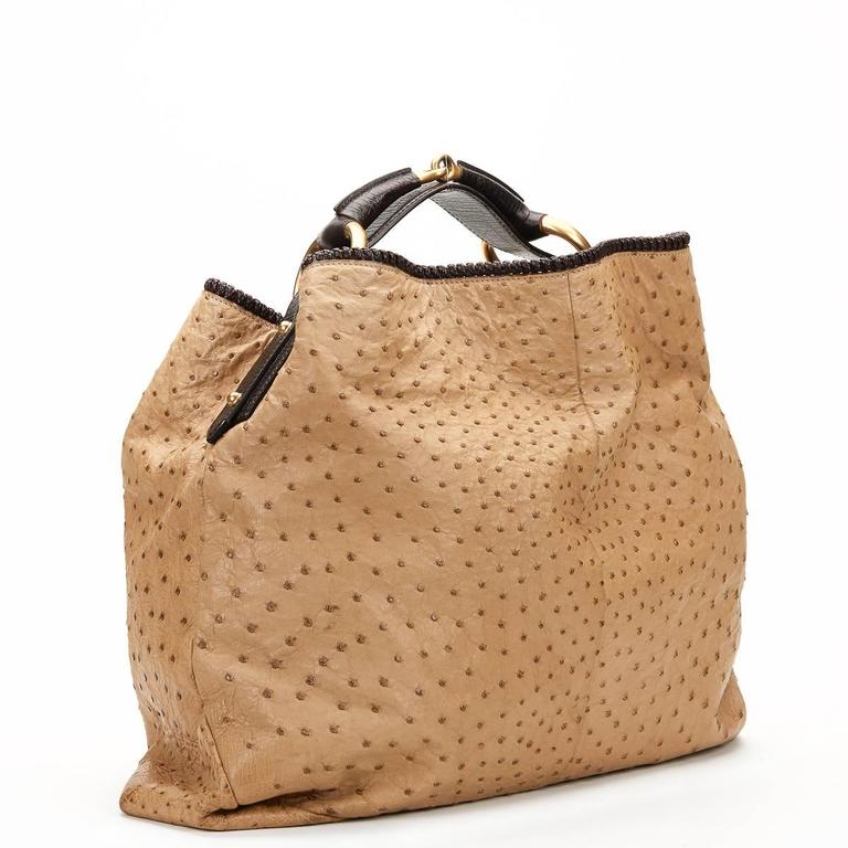 2000s Gucci Beige Ostrich Leather Horsebit Hobo Bag at 1stDibs