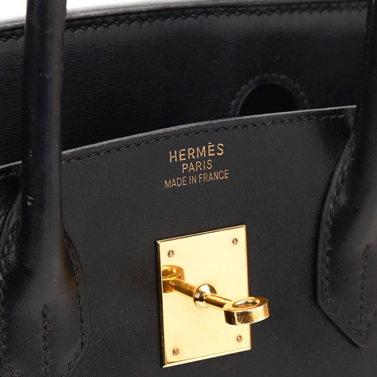 2000s Hermes Black Box Calf Leather Birkin 30cm 5