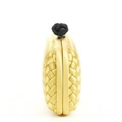 2000s Bottega Veneta Lemon Yellow Woven Satin Long Knot Clutch