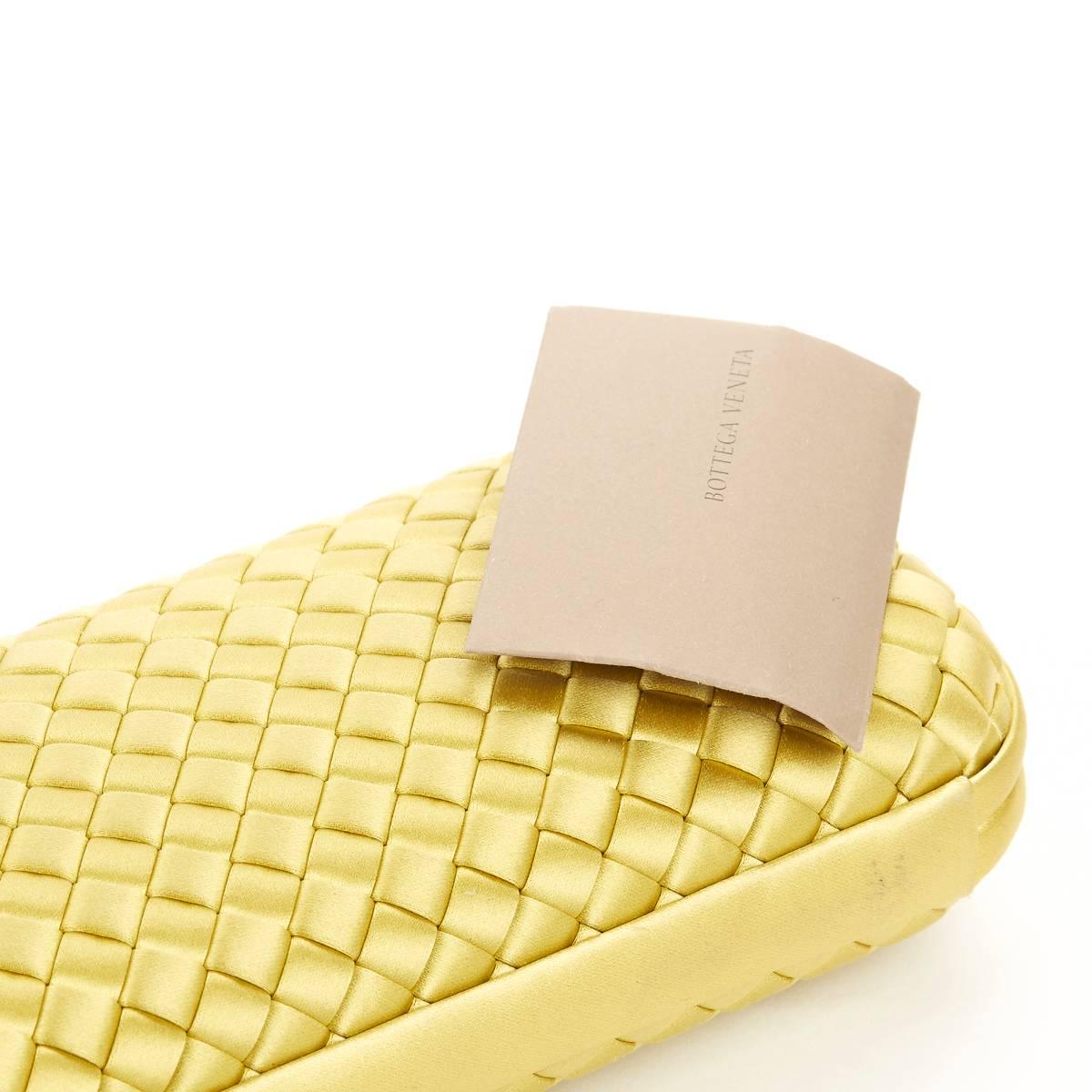 2000s Bottega Veneta Lemon Yellow Woven Satin Long Knot Clutch 2