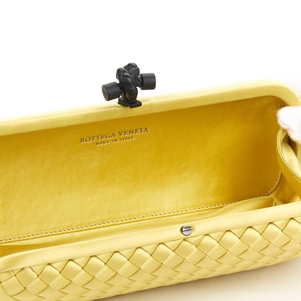 2000s Bottega Veneta Lemon Yellow Woven Satin Long Knot Clutch 1