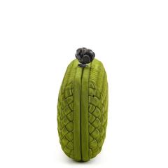 2000s Bottega Veneta Green Woven Faille Silk Long Knot Clutch