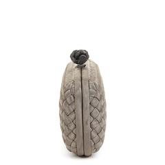 2000s Bottega Veneta Grey Woven Faille Silk Long Knot Clutch