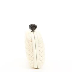 2000s Bottega Veneta Ivory Woven Faille Silk Long Knot Clutch