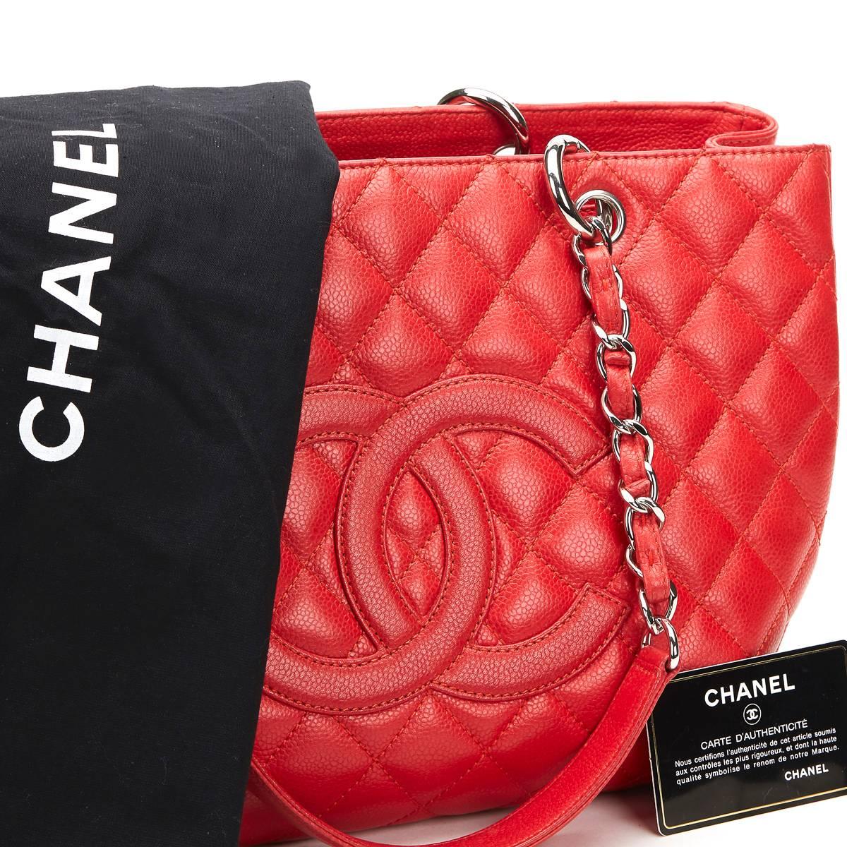 2000s Chanel Red Quilted Caviar Leather Grand Shopping Tote GST 6