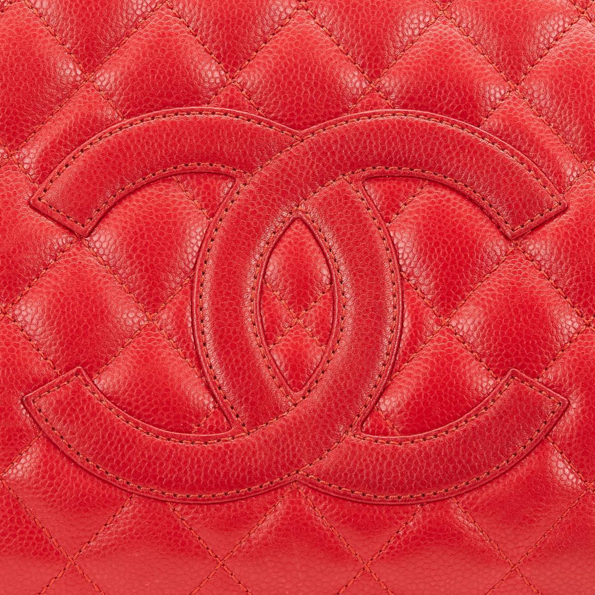 2000s Chanel Red Quilted Caviar Leather Grand Shopping Tote GST 5