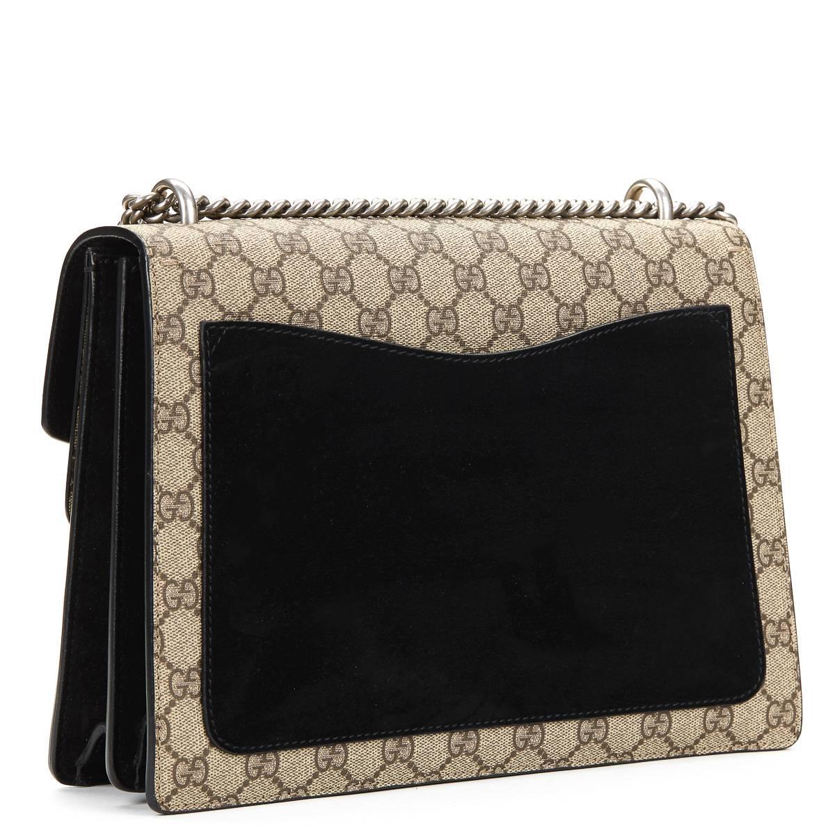 Women's 2010s Gucci GG Supreme Canvas & Black Suede Medium Dionysus