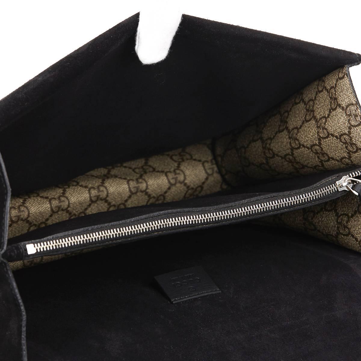 2010s Gucci GG Supreme Canvas & Black Suede Medium Dionysus 2