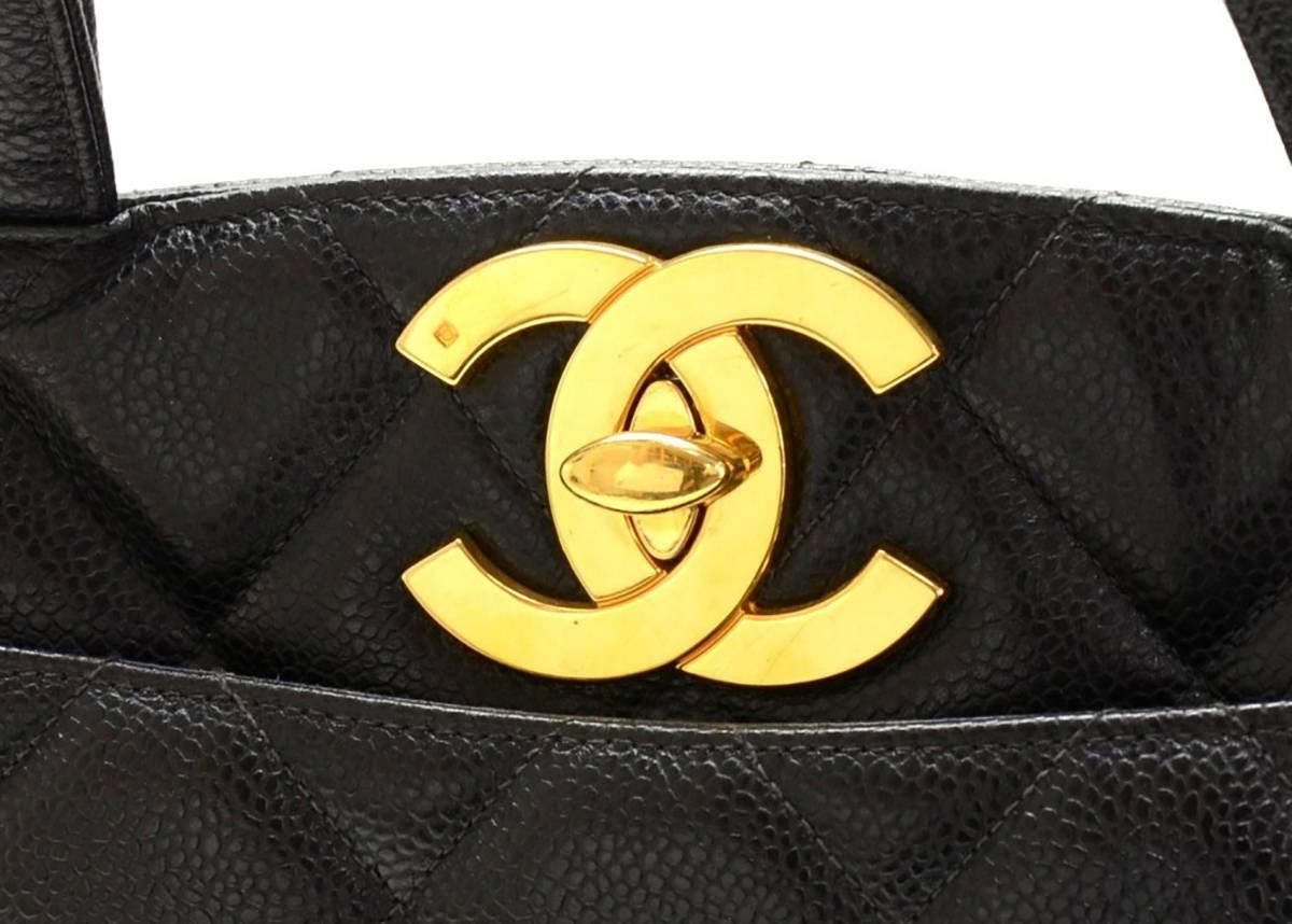 1995 Chanel Black Quilted Caviar Leather Vintage Timeless Tote 1