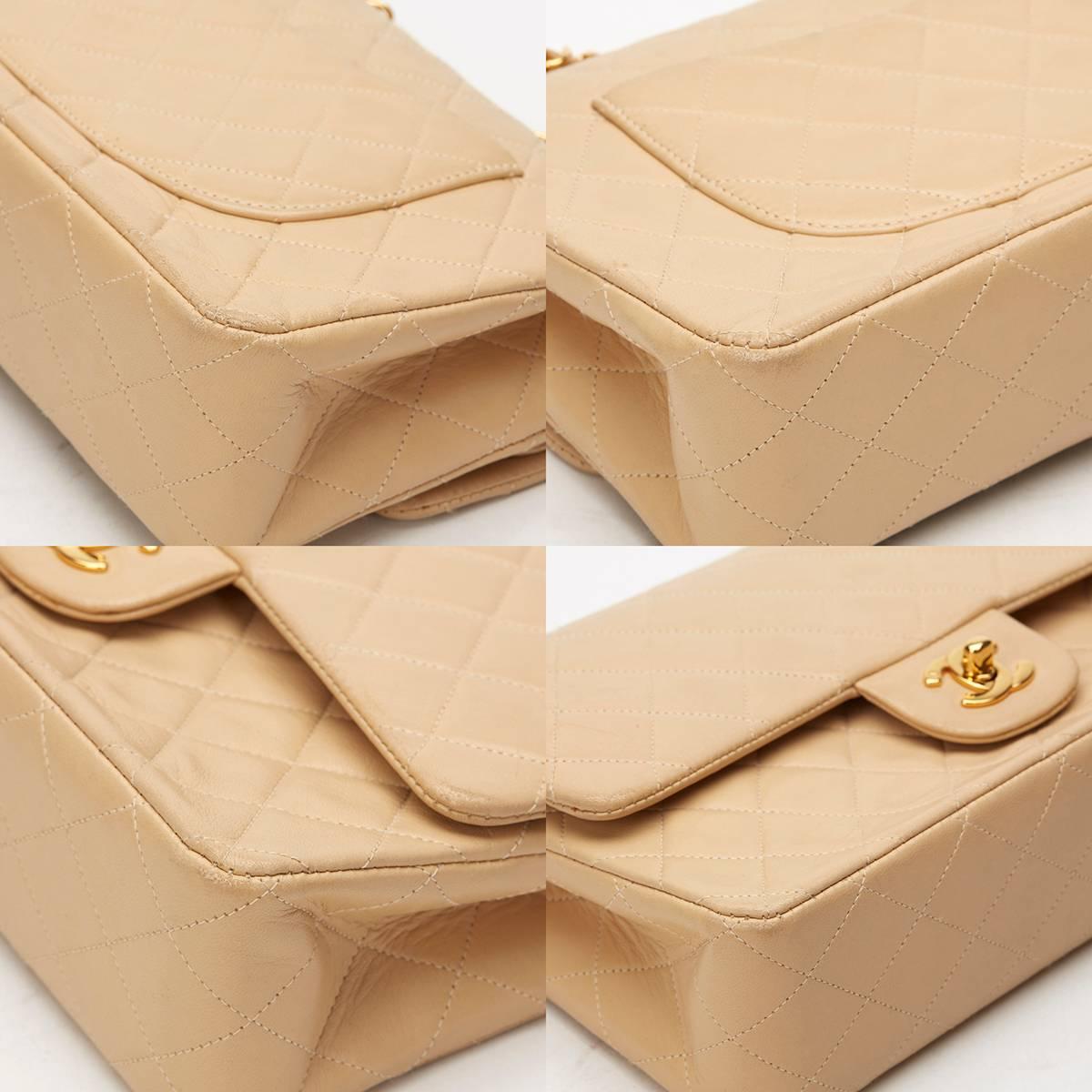 1990s Chanel Beige Quilted Lambskin Vintage Medium Classic Double Flap Bag 3