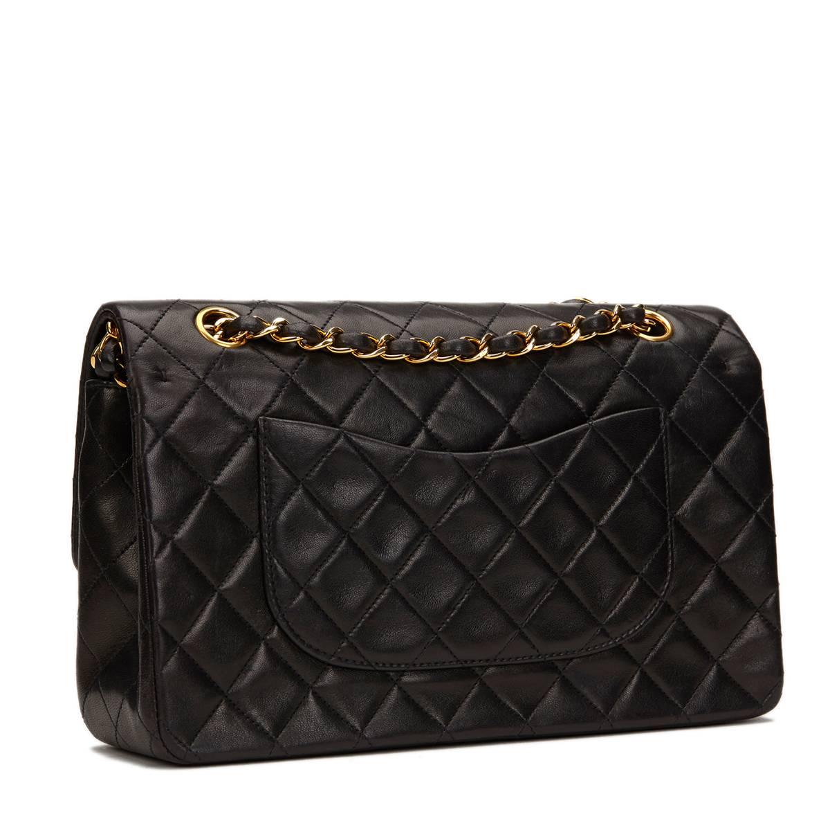 1990s Chanel Black Quilted Lambskin Vintage Medium Classic Double Flap Bag 1