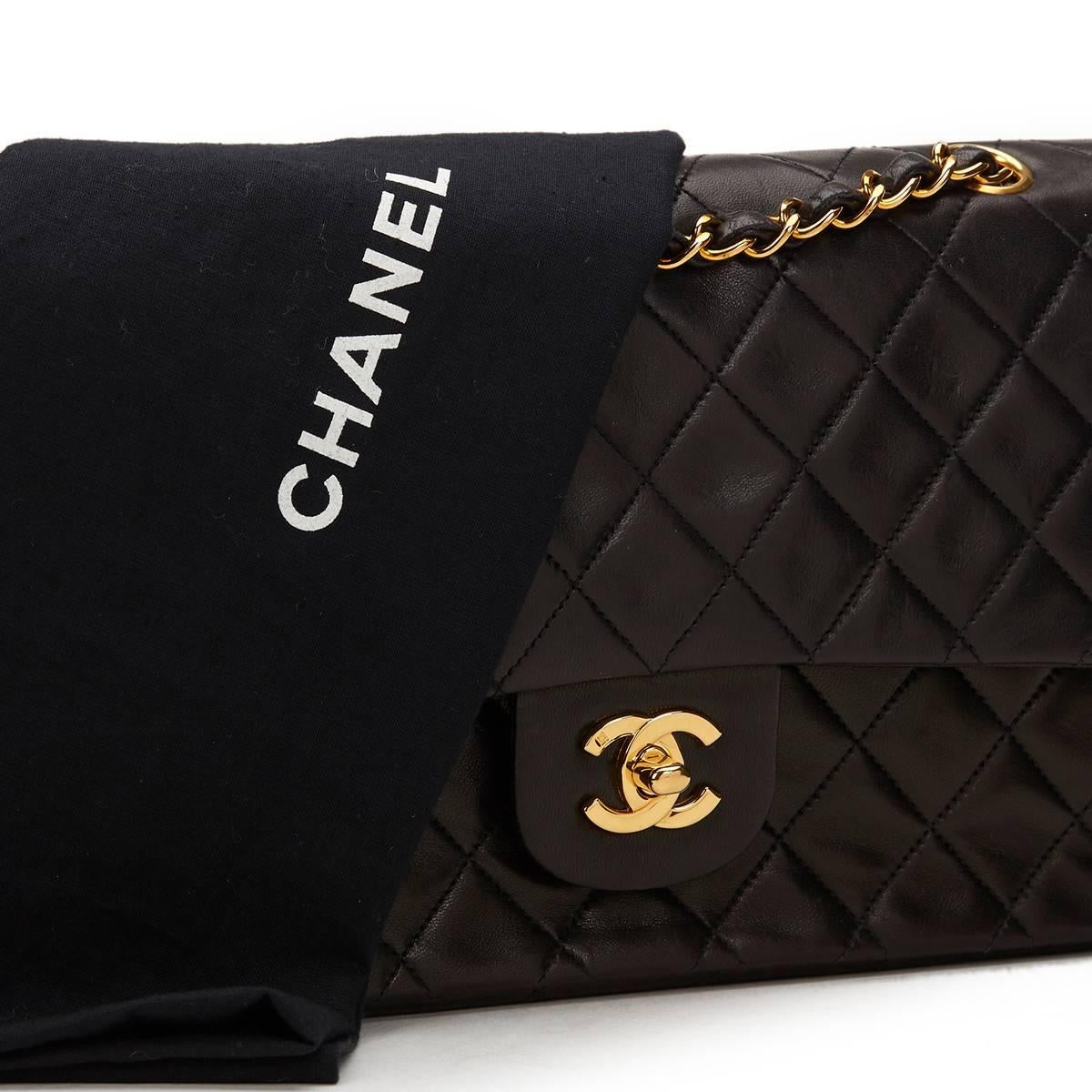 1990s Chanel Black Quilted Lambskin Vintage Medium Classic Double Flap Bag 5