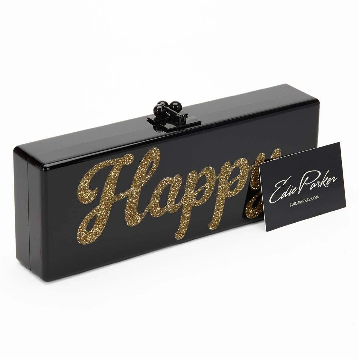 2015 Edie Parker Black Glittered Acrylic Happy Box Clutch 6