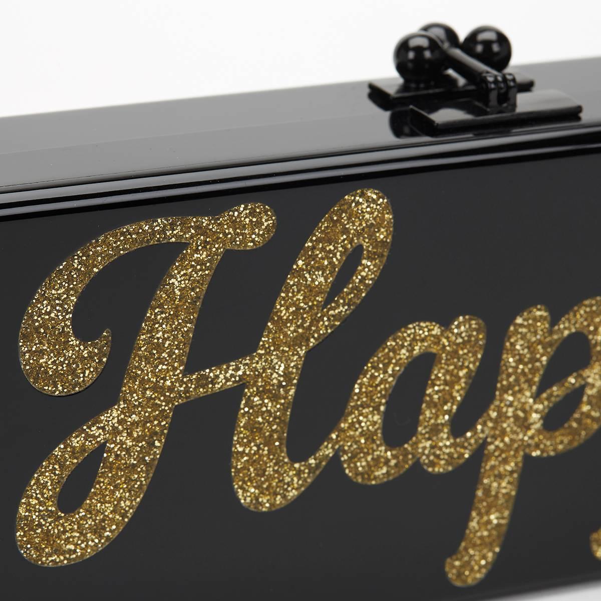 2015 Edie Parker Black Glittered Acrylic Happy Box Clutch 4