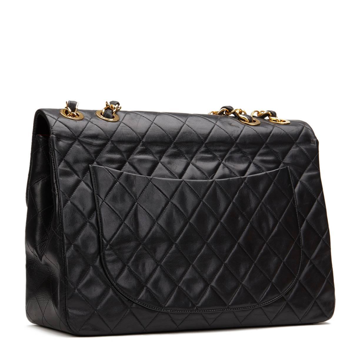 1990s Chanel Black Quilted Lambskin Vintage Maxi Jumbo XL Flap Bag In Good Condition In Bishop's Stortford, Hertfordshire