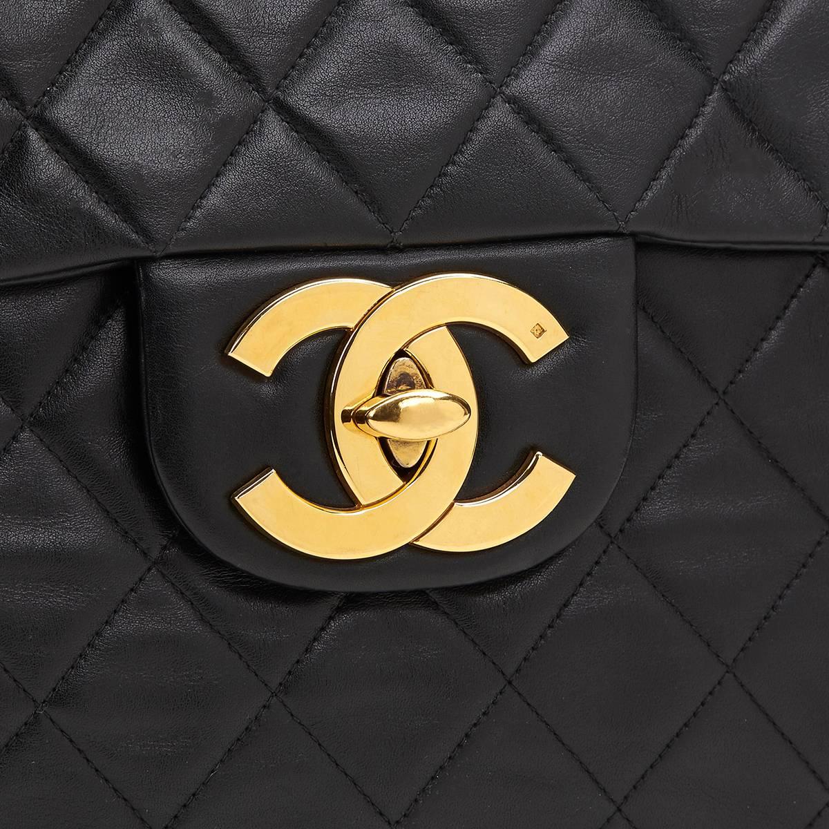 1990s Chanel Black Quilted Lambskin Vintage Maxi Jumbo XL Flap Bag 4