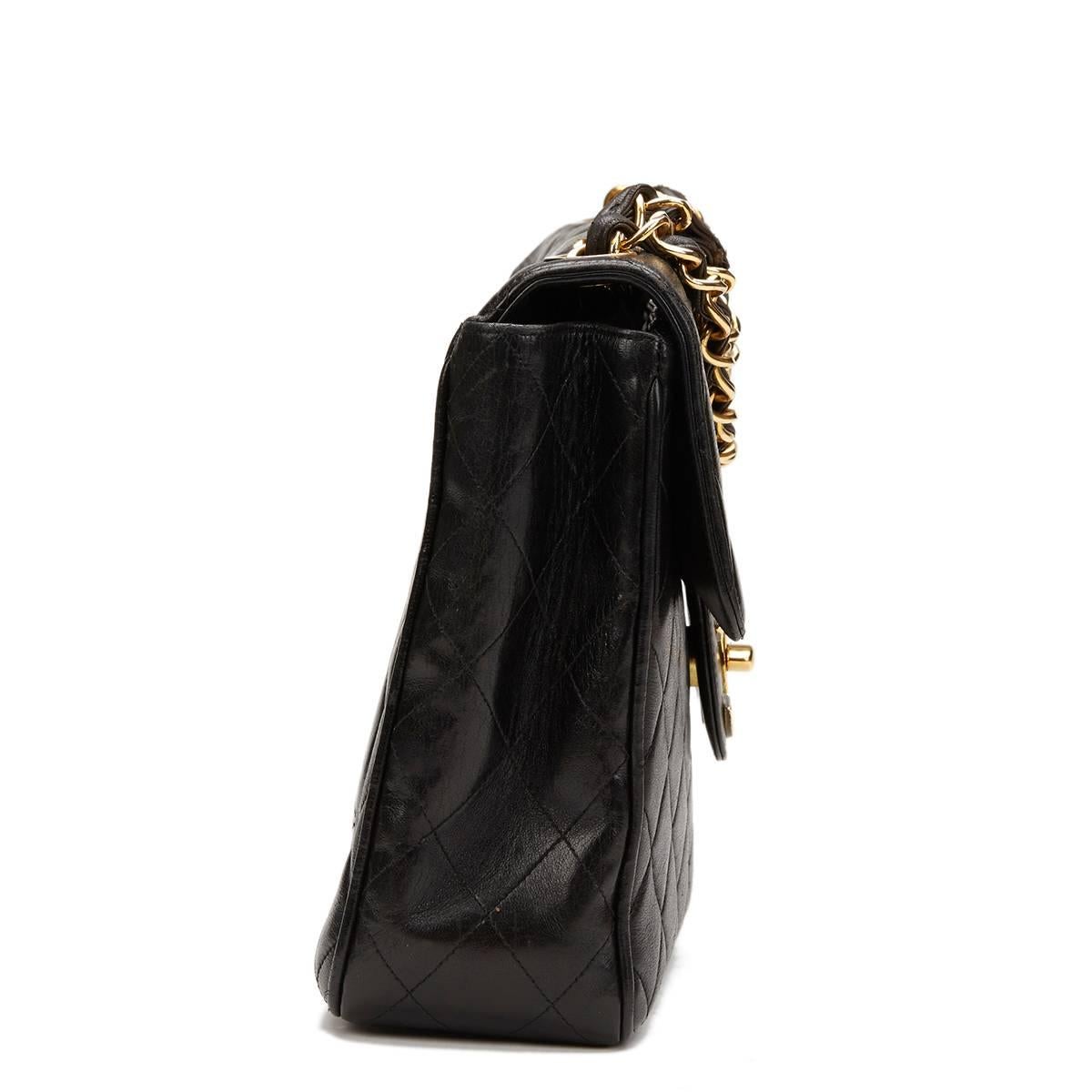 1990s Chanel Black Quilted Lambskin Vintage Jumbo XL Flap Bag In Good Condition In Bishop's Stortford, Hertfordshire