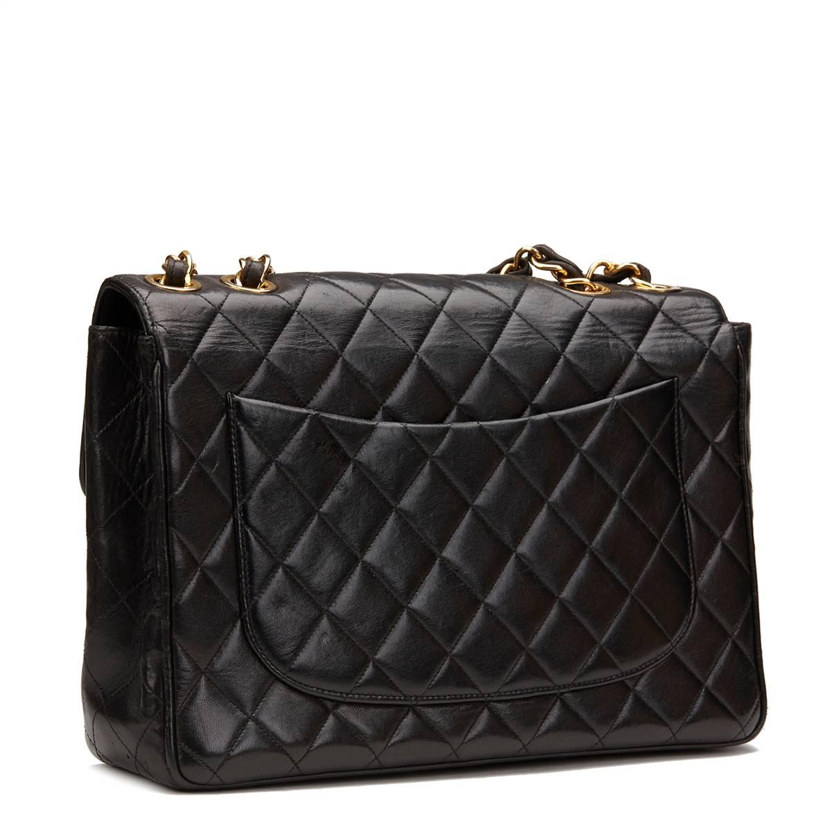 Women's 1990s Chanel Black Quilted Lambskin Vintage Jumbo XL Flap Bag