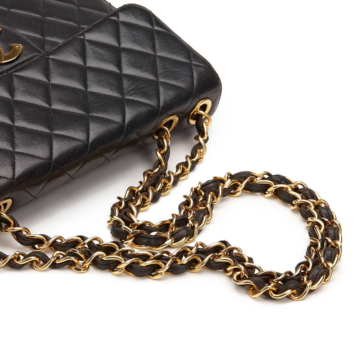 1990s Chanel Black Quilted Lambskin Vintage Jumbo XL Flap Bag 4