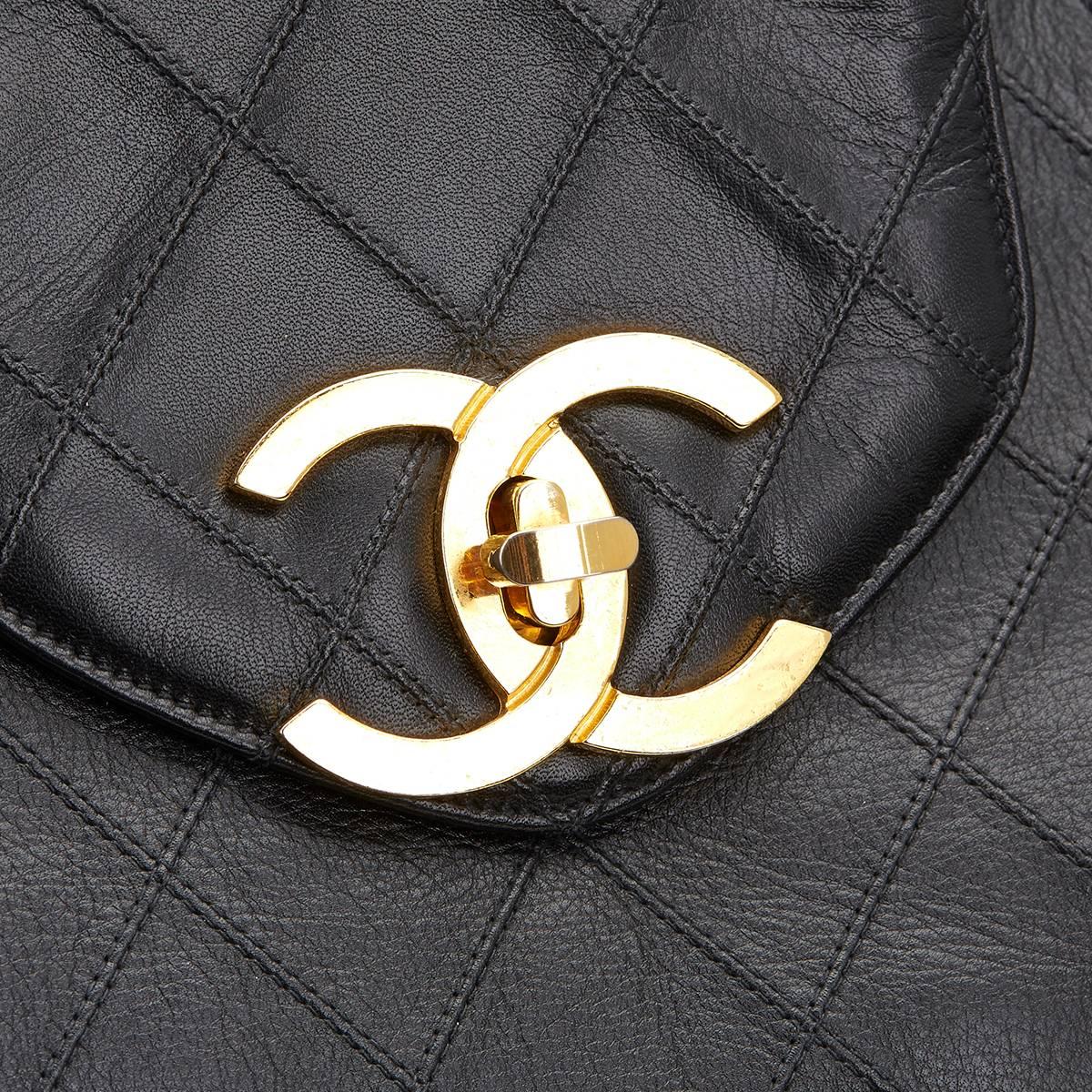 1980s Chanel Black Quilted Lambskin Vintage Jumbo Supermodel Tote 5