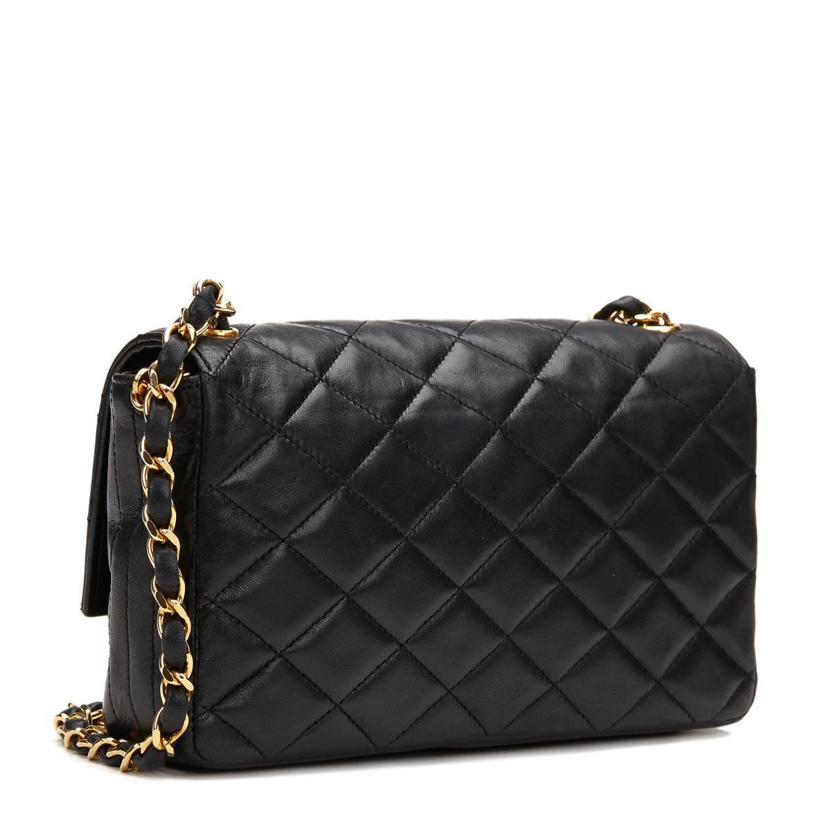 1980s Chanel Black Quilted Lambskin Vintage Single Flap Bag 1