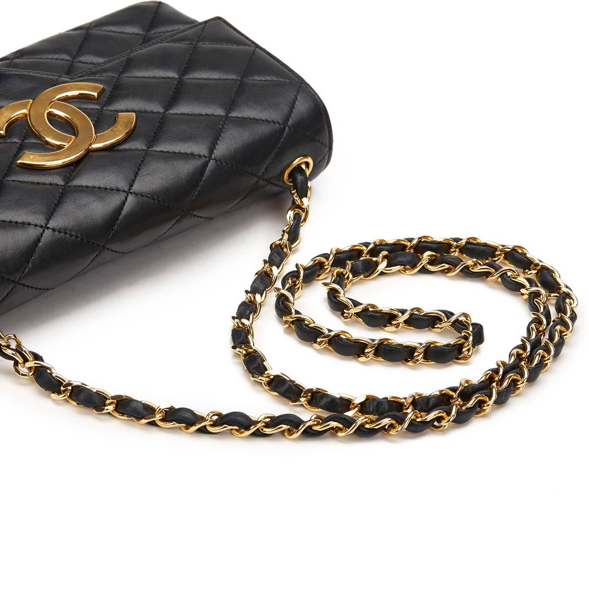 1980s Chanel Black Quilted Lambskin Vintage Single Flap Bag 2