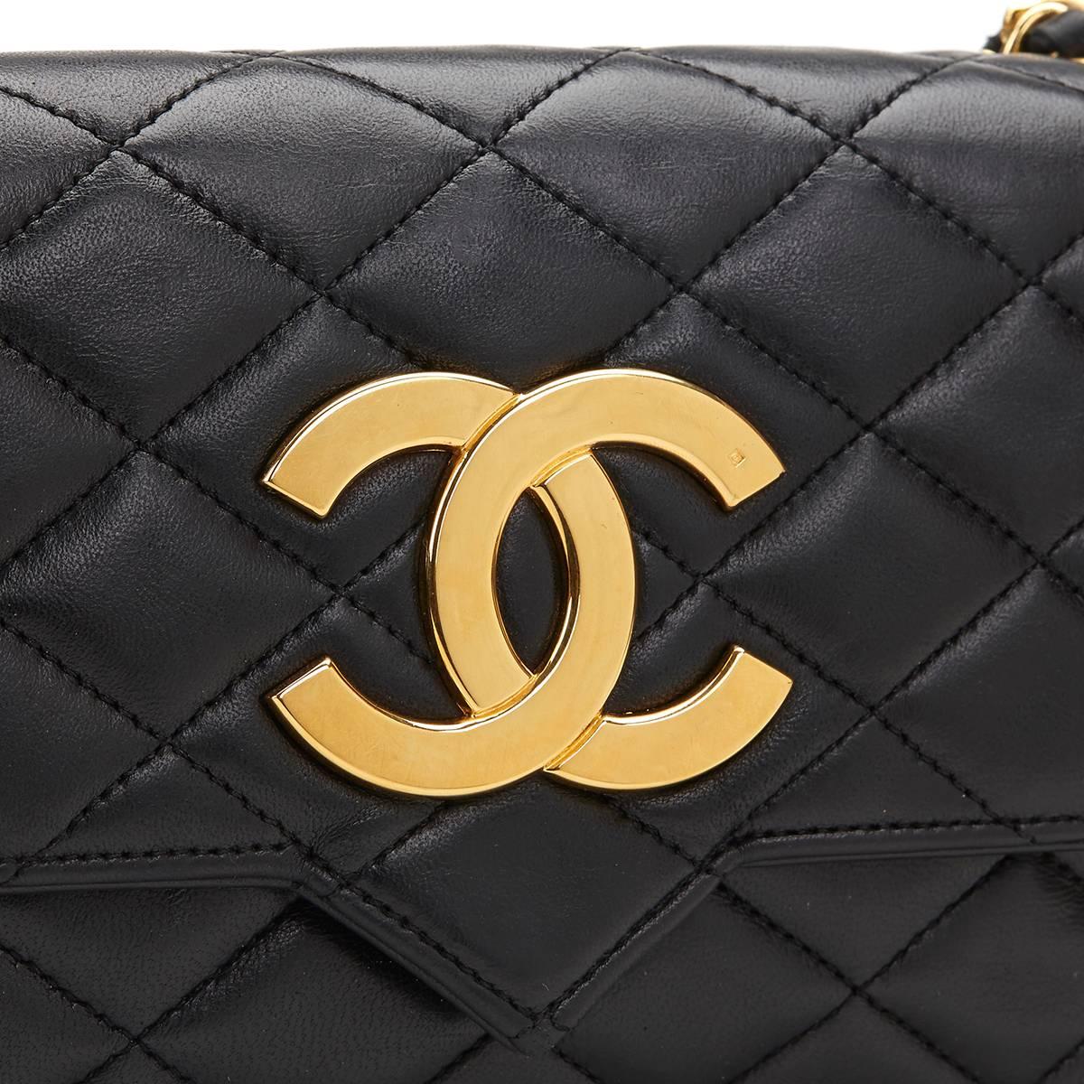 1980s Chanel Black Quilted Lambskin Vintage Single Flap Bag 5