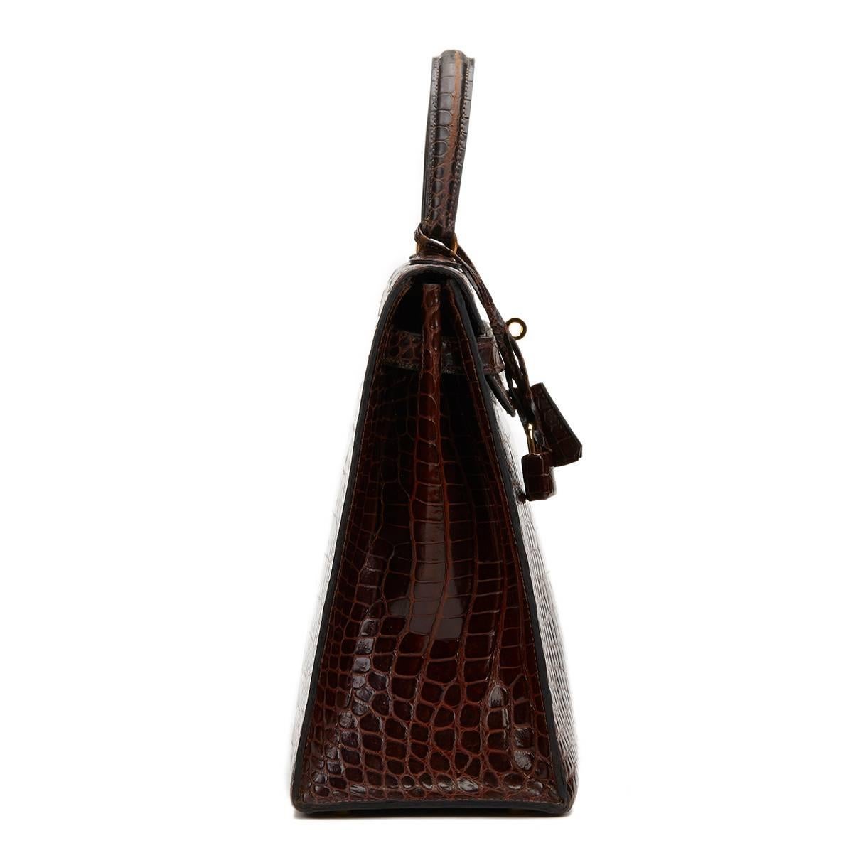Black 1974 Brown Crocodile Leather Vintage Kelly Sellier 35cm