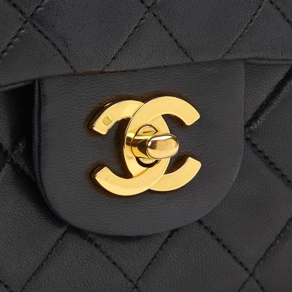 1990s Chanel Black Quilted Lambskin Vintage Small Classic Double Flap Bag 5