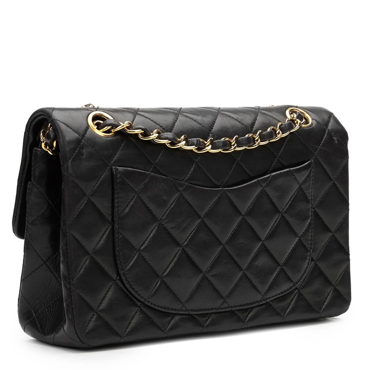 Women's 1990s Chanel Black Quilted Lambskin Vintage Small Classic Double Flap Bag